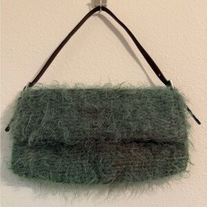 Maxx New York Green Fuzzy Shoulder Bag